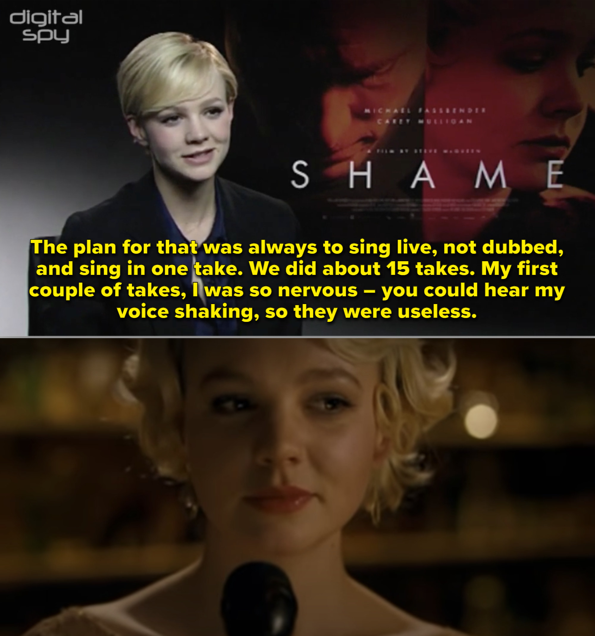 Carey Mulligan singing at a bar in "Shame"