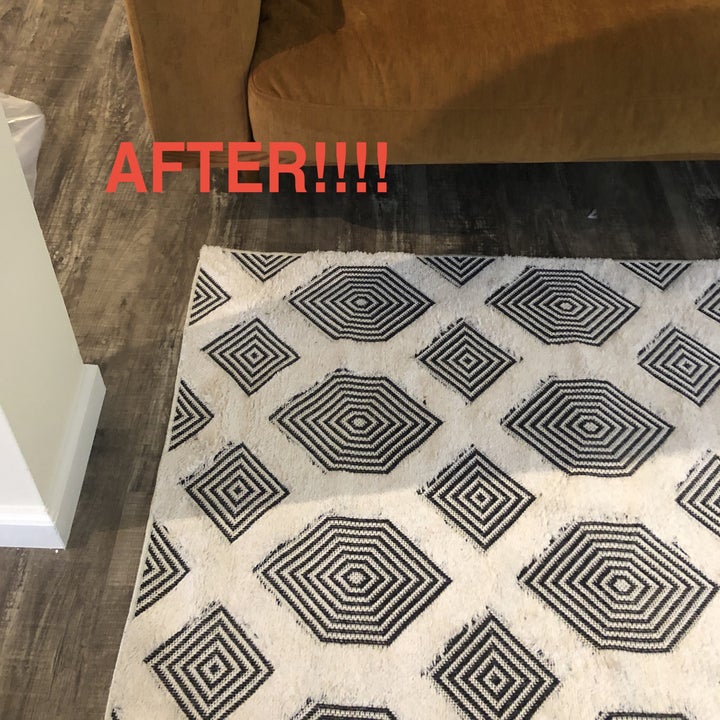 The after photo shows that the rug's corners are now flat on the floor 