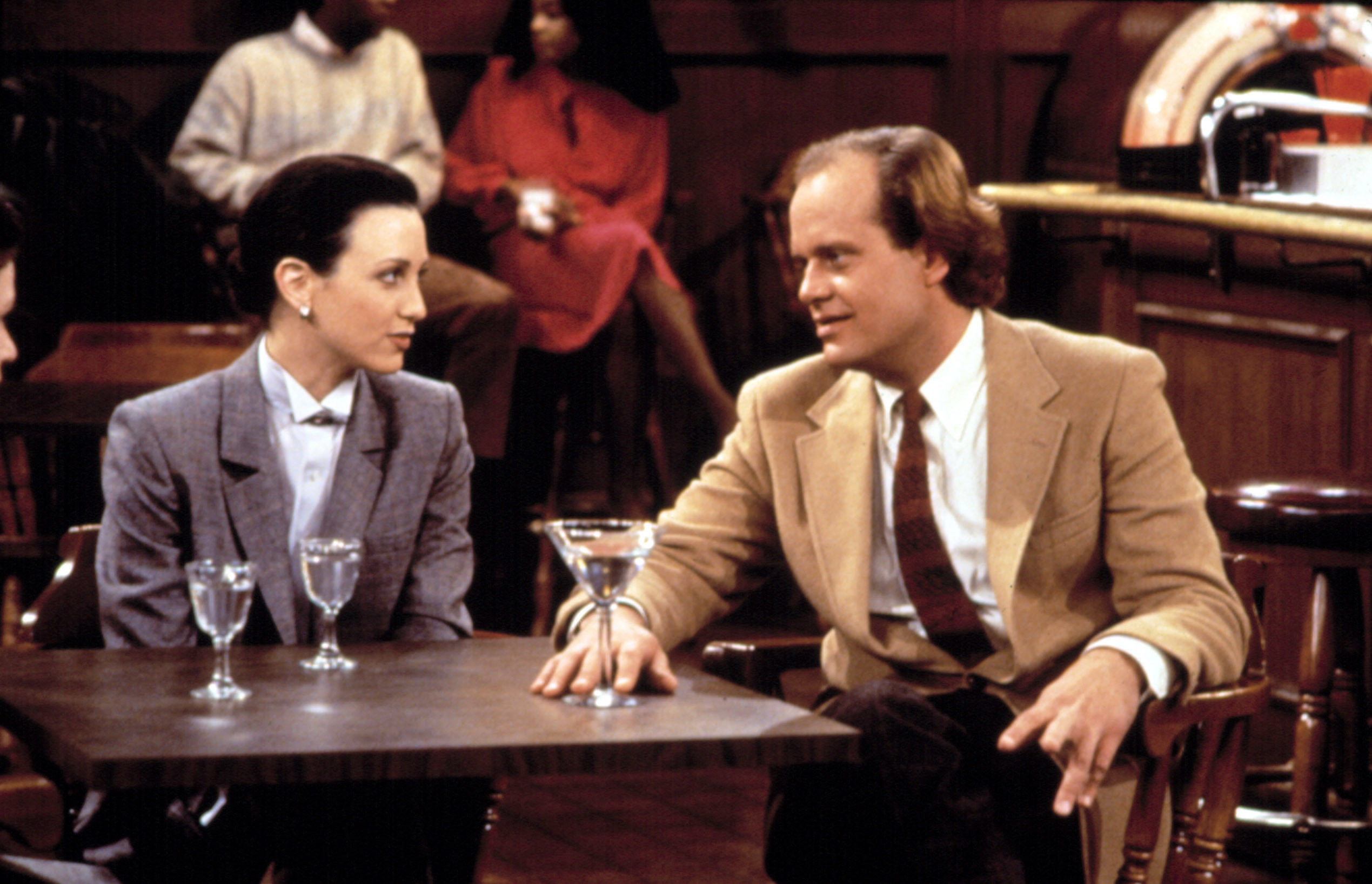 Frasier and Lilith having a drink in &quot;Cheers&quot;