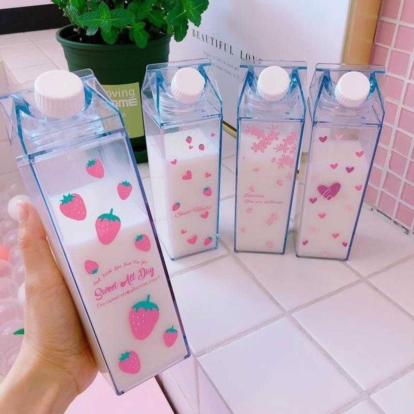 kawaii strawberry milk carton tumblers