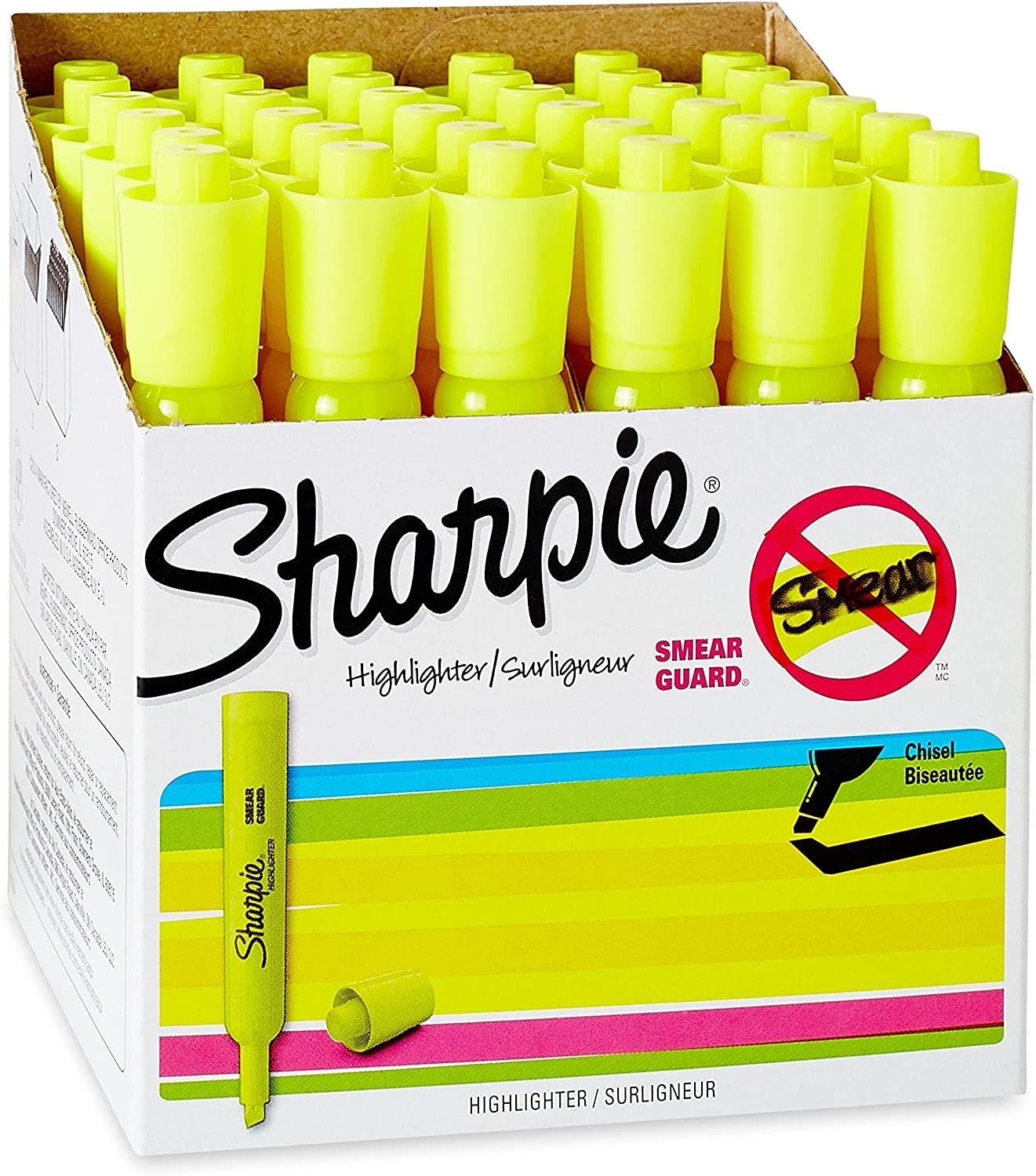 A box of fluorescent yellow highlighters