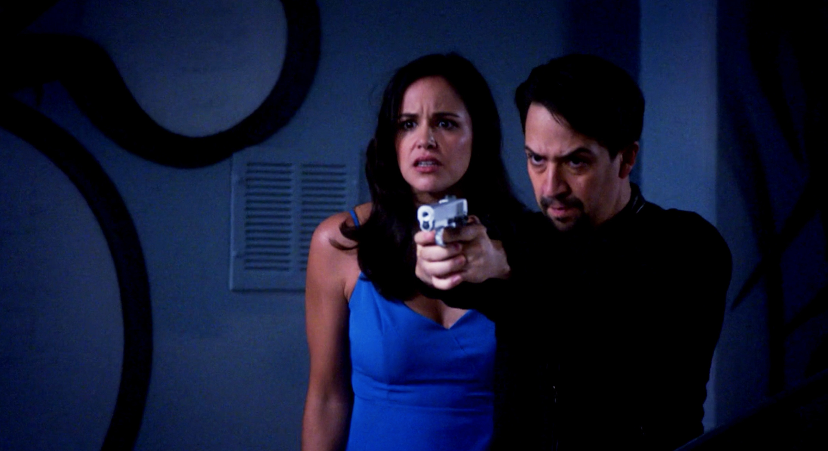 Melissa Fumero and Lin-Manuel Miranda on Brooklyn Nine Nine