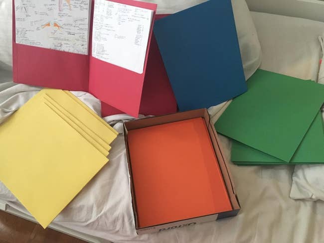 Reviewer's photo showing the folders in yellow, orange, red, blue and green