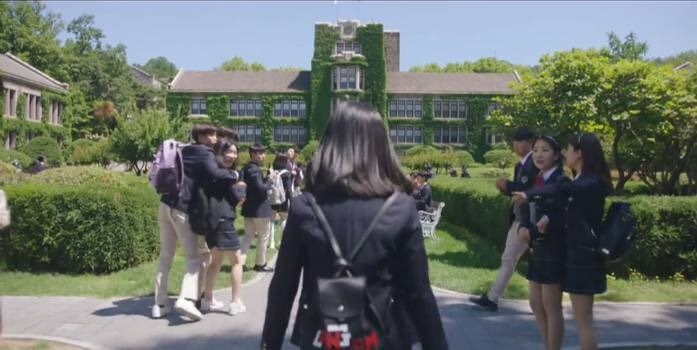 Student walking on campus