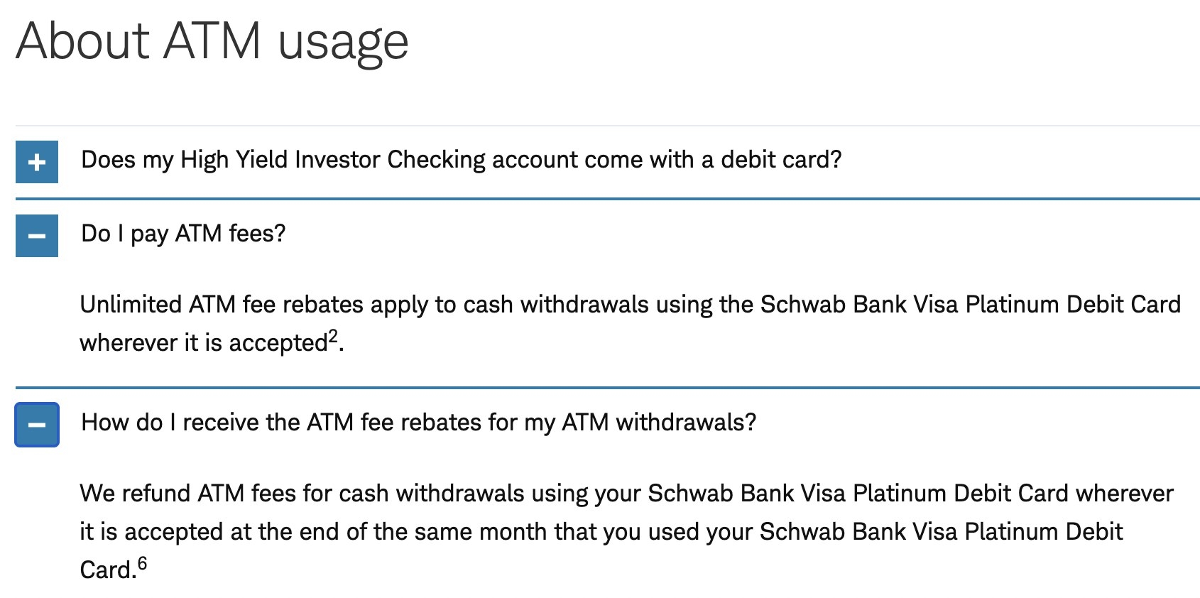 Screenshot of ATM policy at Charles Schwab