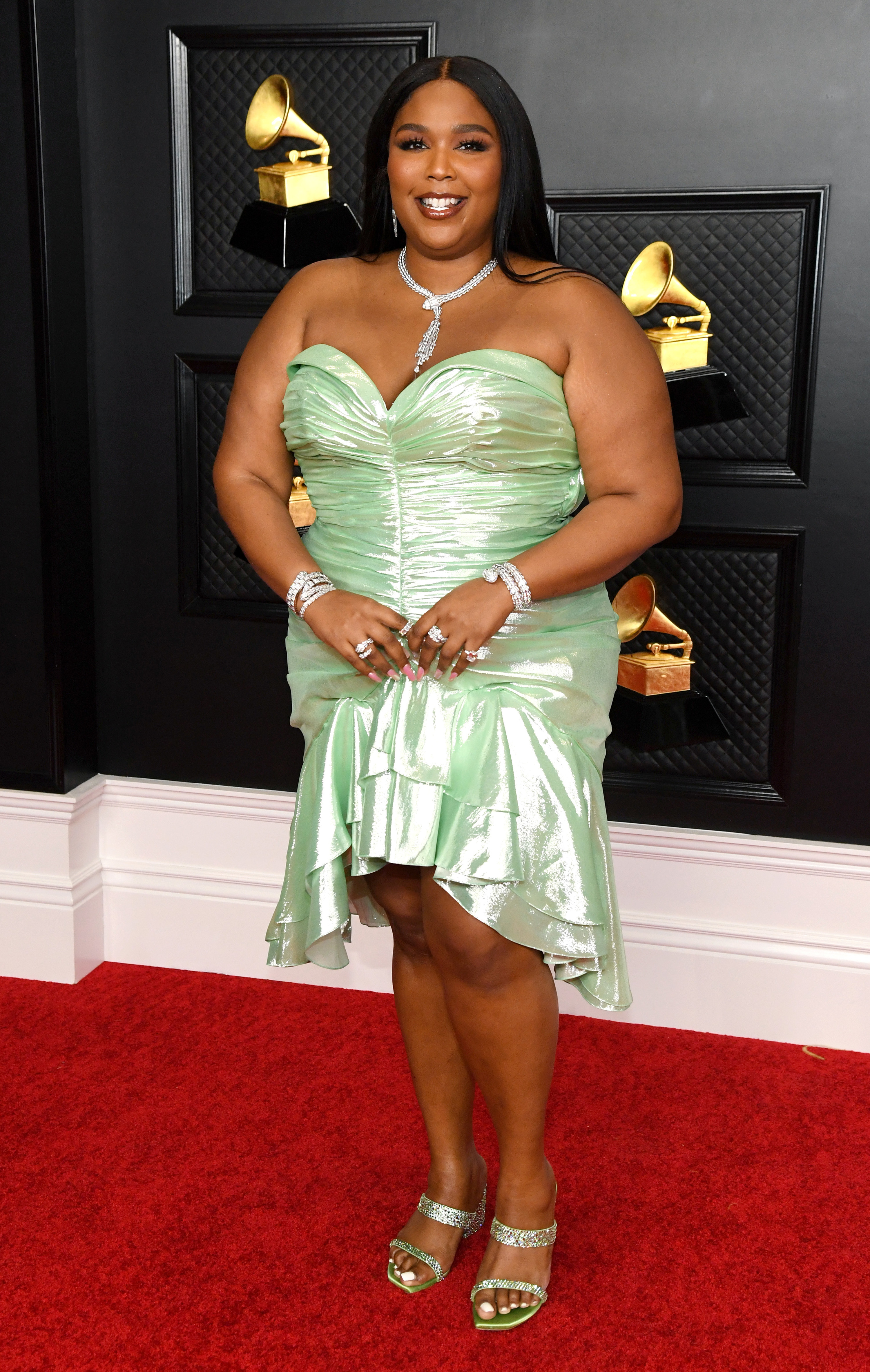 Lizzo is pictured at the Grammy Awards in 2021