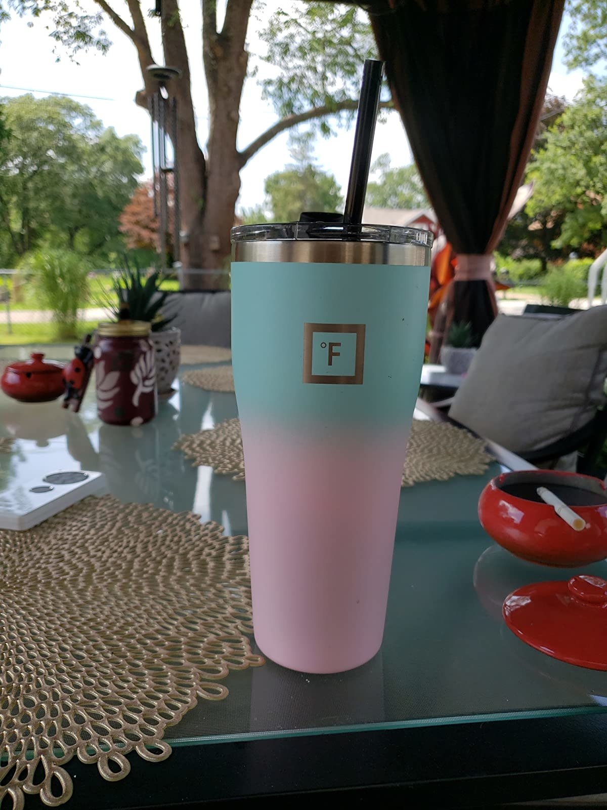 reviewer image of the bubble gum colored iron flask tumbler