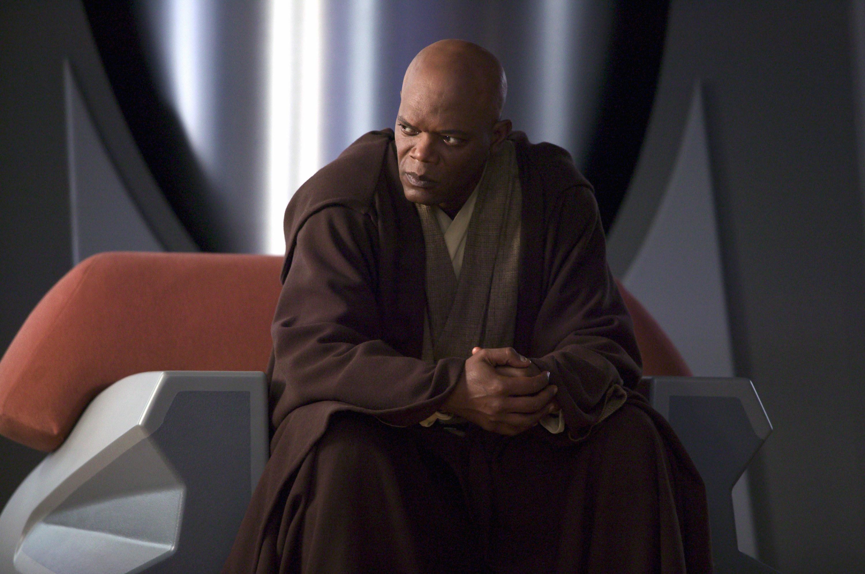 Samuel L. Jackson having a serious conversation