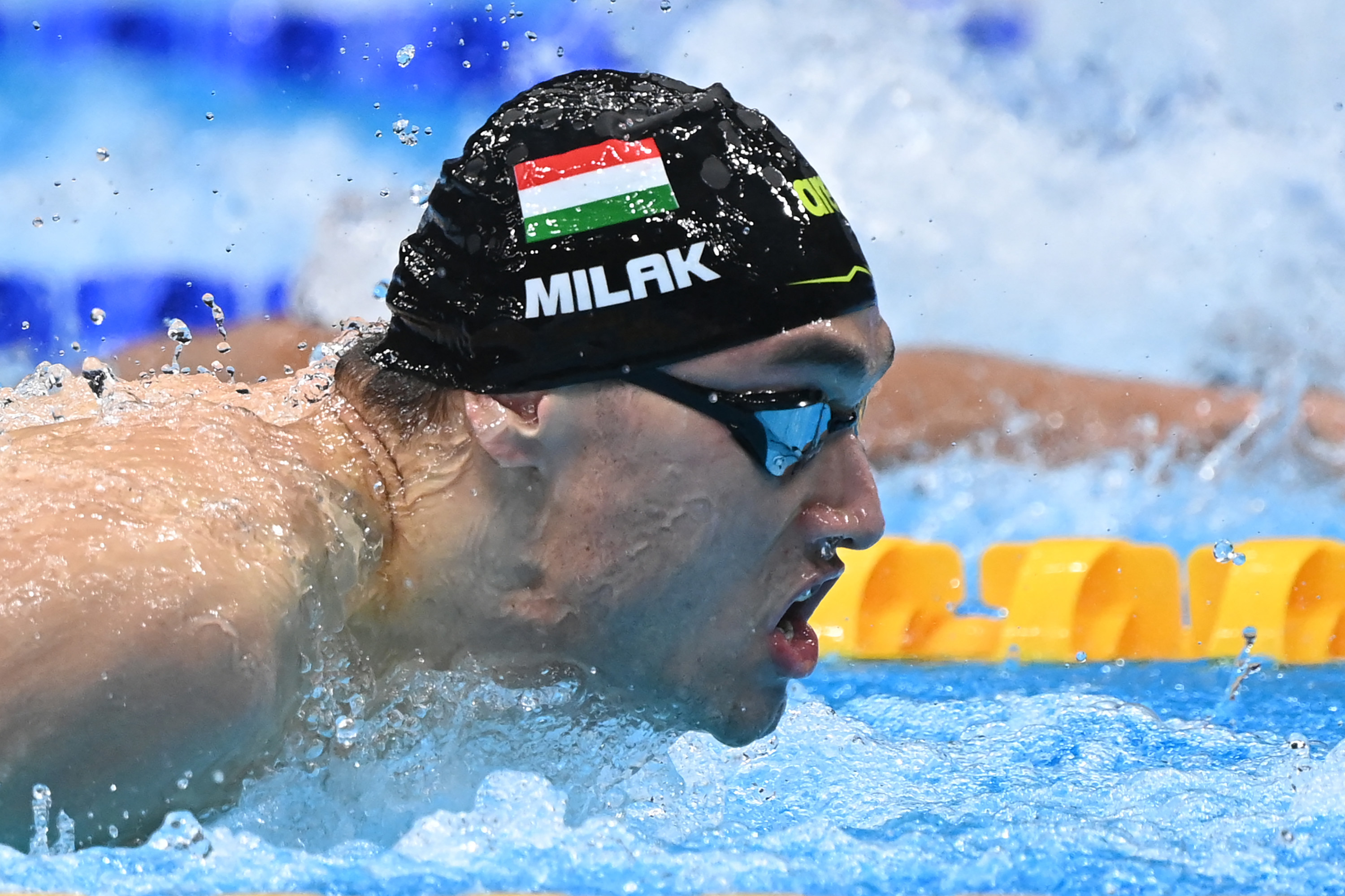 A Hungarian swimmer in the pool during a race