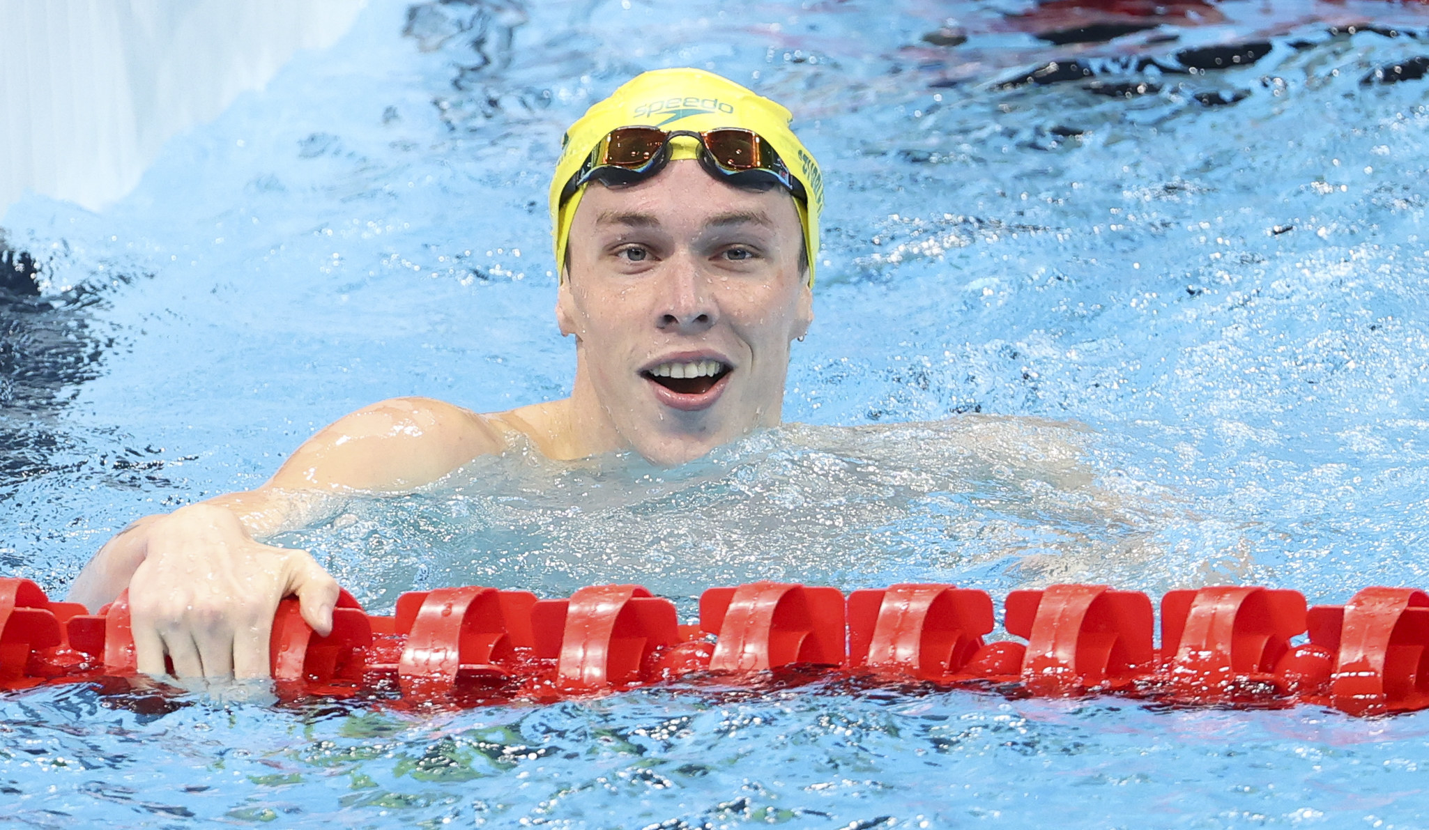 An Australian swimmer in the pool at after a race