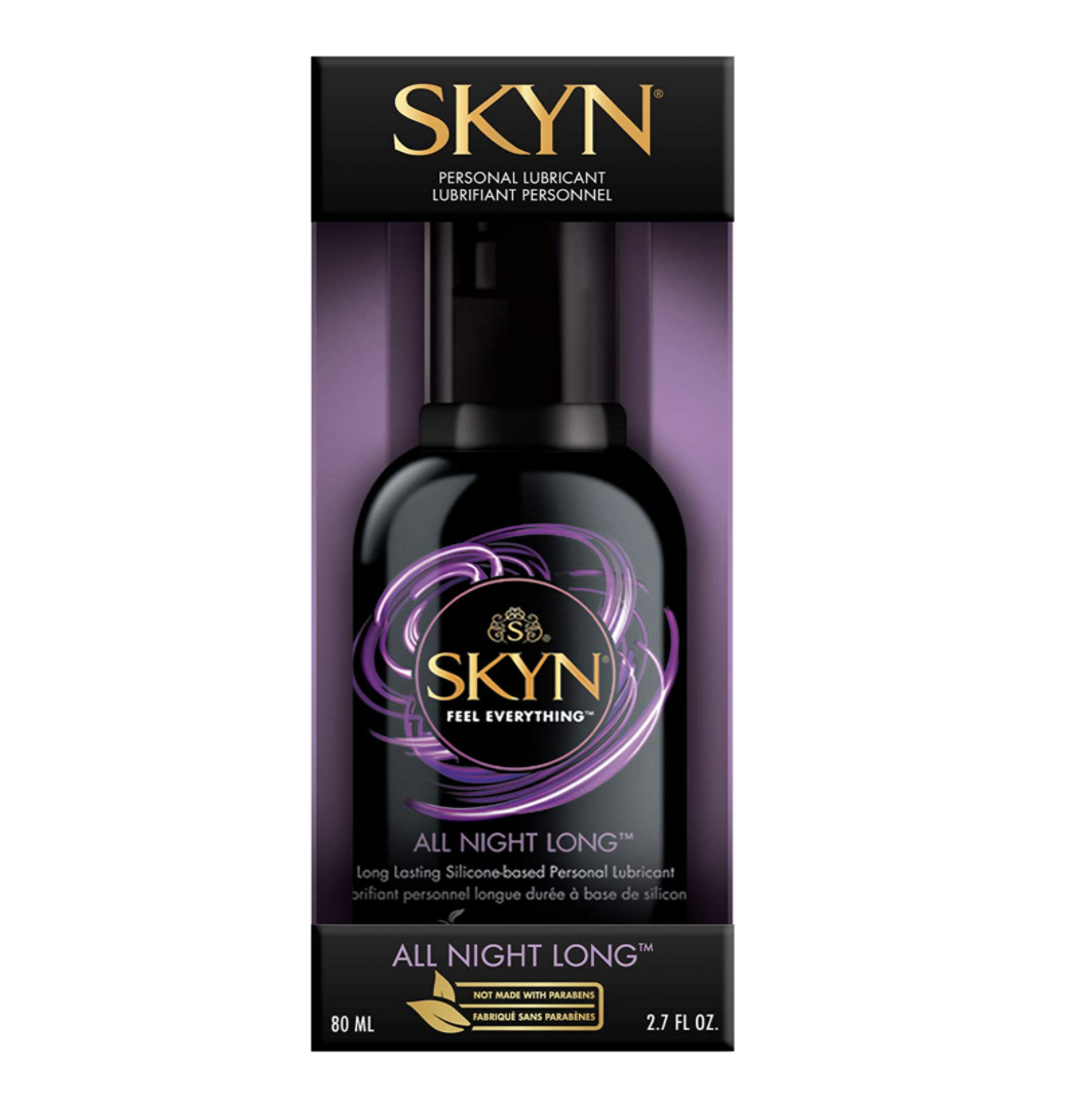 Black and purple bottle of lubricant in box