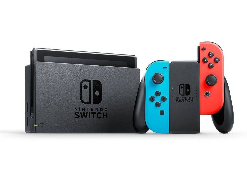 the nintendo switch in blue and red