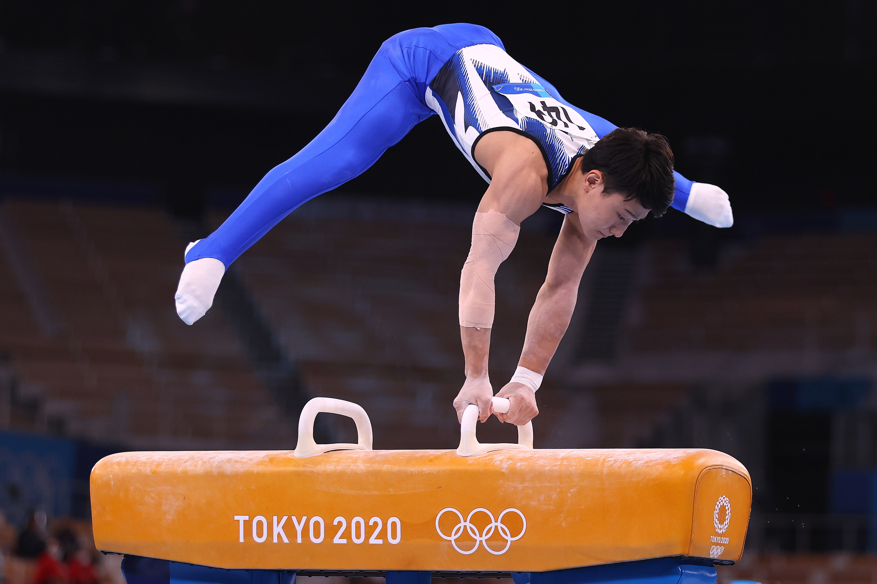 A Japanese gymnast on the pommel horse