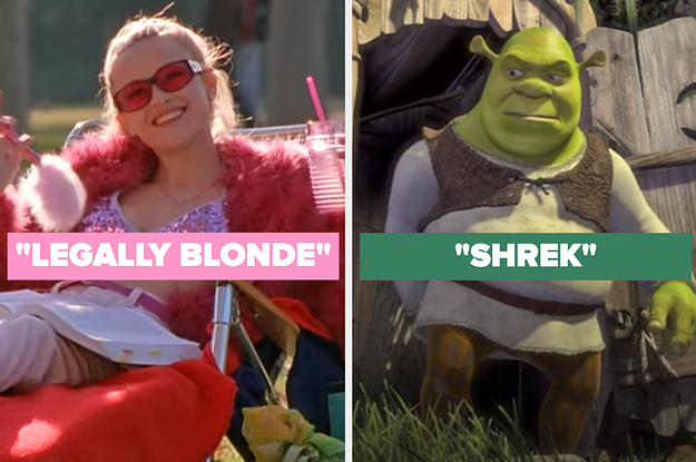 On the left, Reese Witherspoon as Elle Woods in