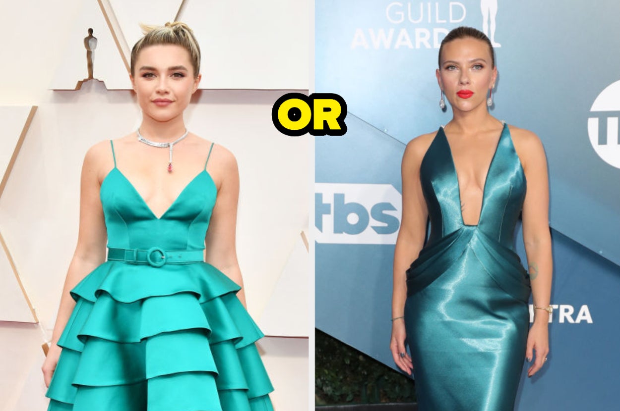 Florence Pugh and Scarlett Johansson with the word "or" between them