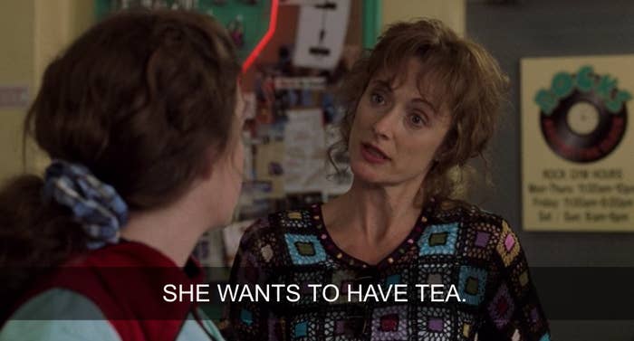 Helen telling Mia that her grandmother wants to have tea