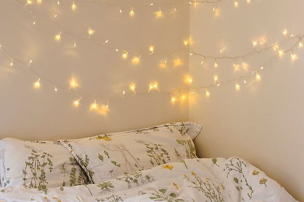string lights in a bedroom