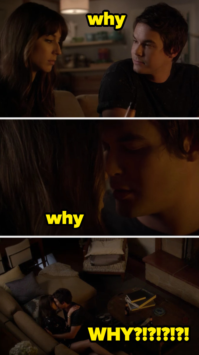 Caleb and Spencer kissing on a couch in &quot;Pretty Little Liars&quot;