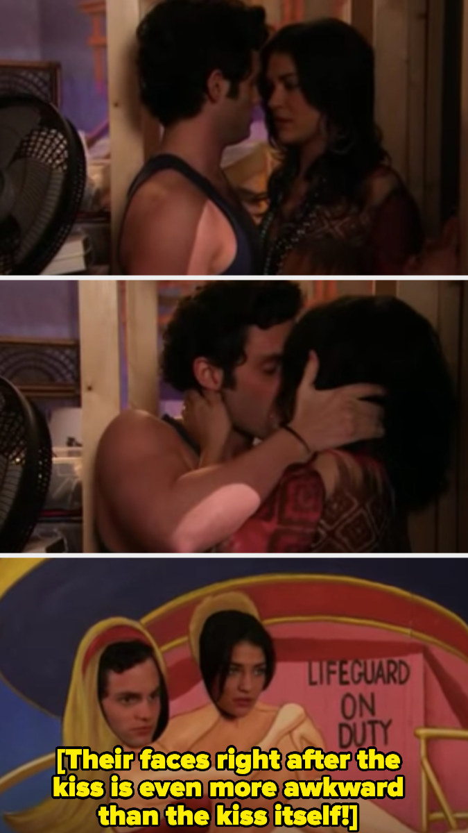 Vanessa and Dan kissing and then going to take a photo in a cardboard cutout