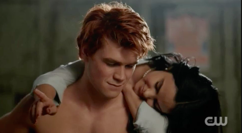 Veronica leaning her head on Archie&#x27;s shoulder from &quot;Riverdale&quot;