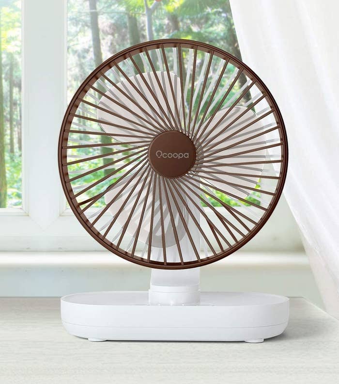 a cute fan in front of a window