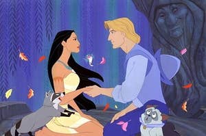 Pocahontas and John smith holding hands