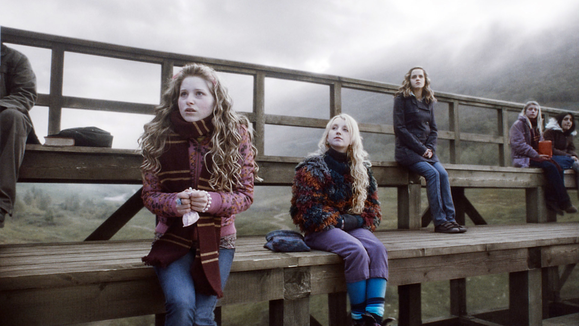 Lavender sitting in the stands during a Quidditch match