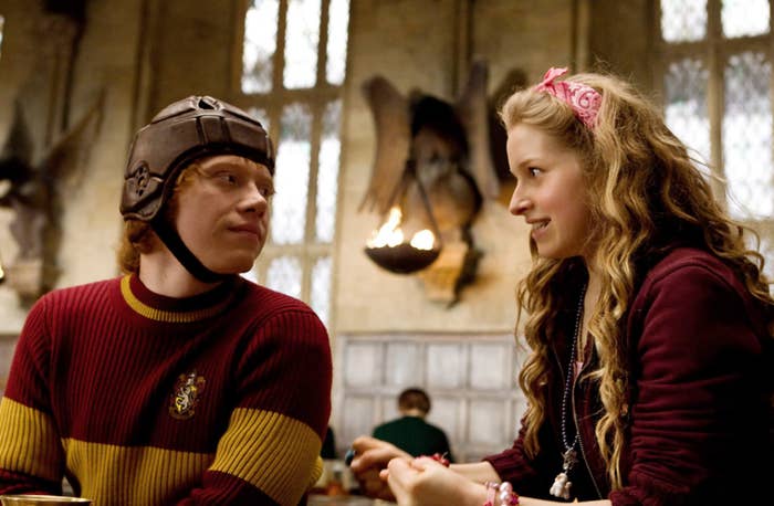Ron Weasley and Lavender Brown having a conversation