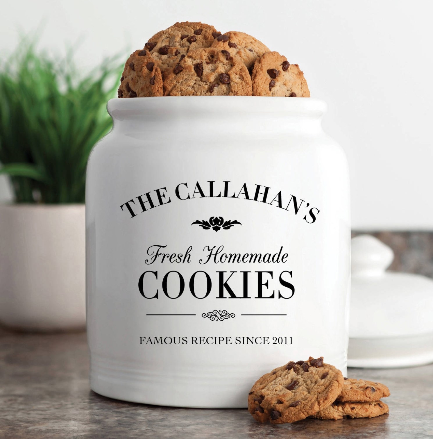 the personalized cookie jar with cookies in it