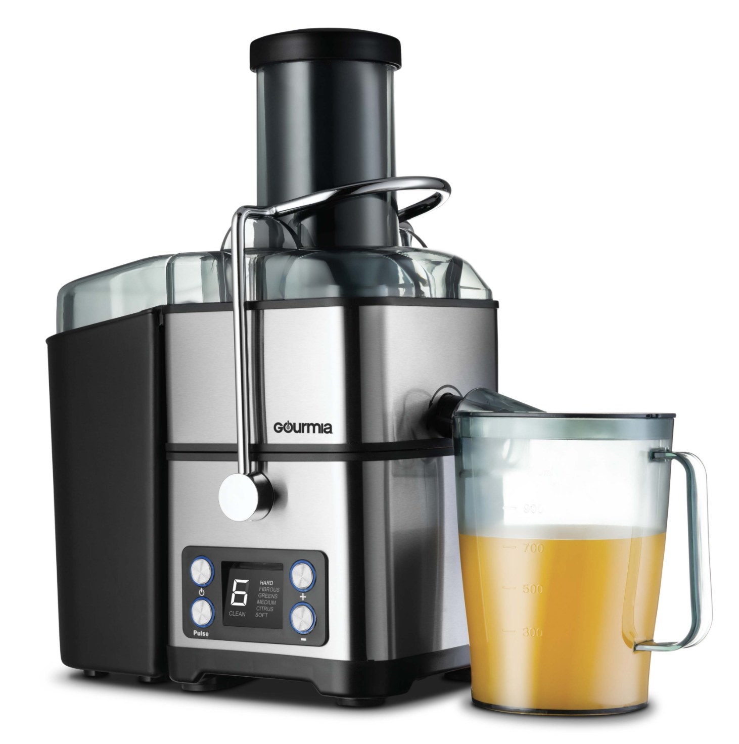 the juicer with a carafe of orange juice next to it