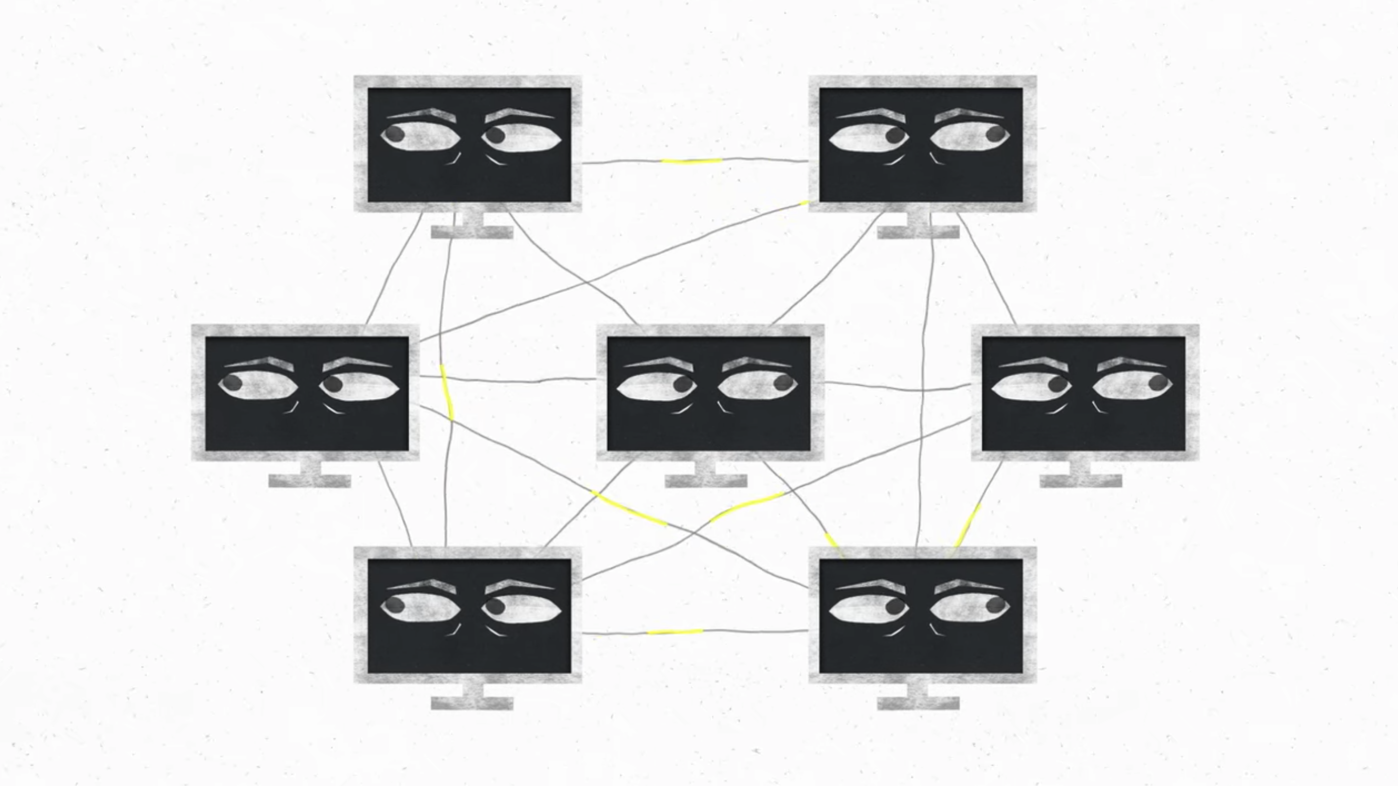 Computers linked together from part of an animation showing how bitcoin works