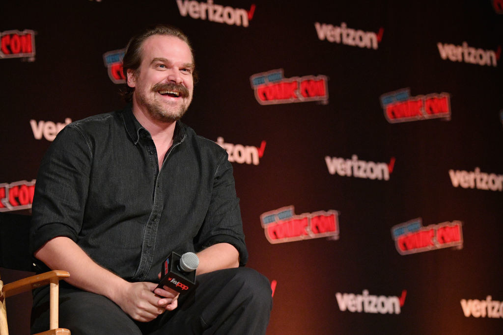 David Harbour speaks onstage during the Hellboy panel during New York Comic Con