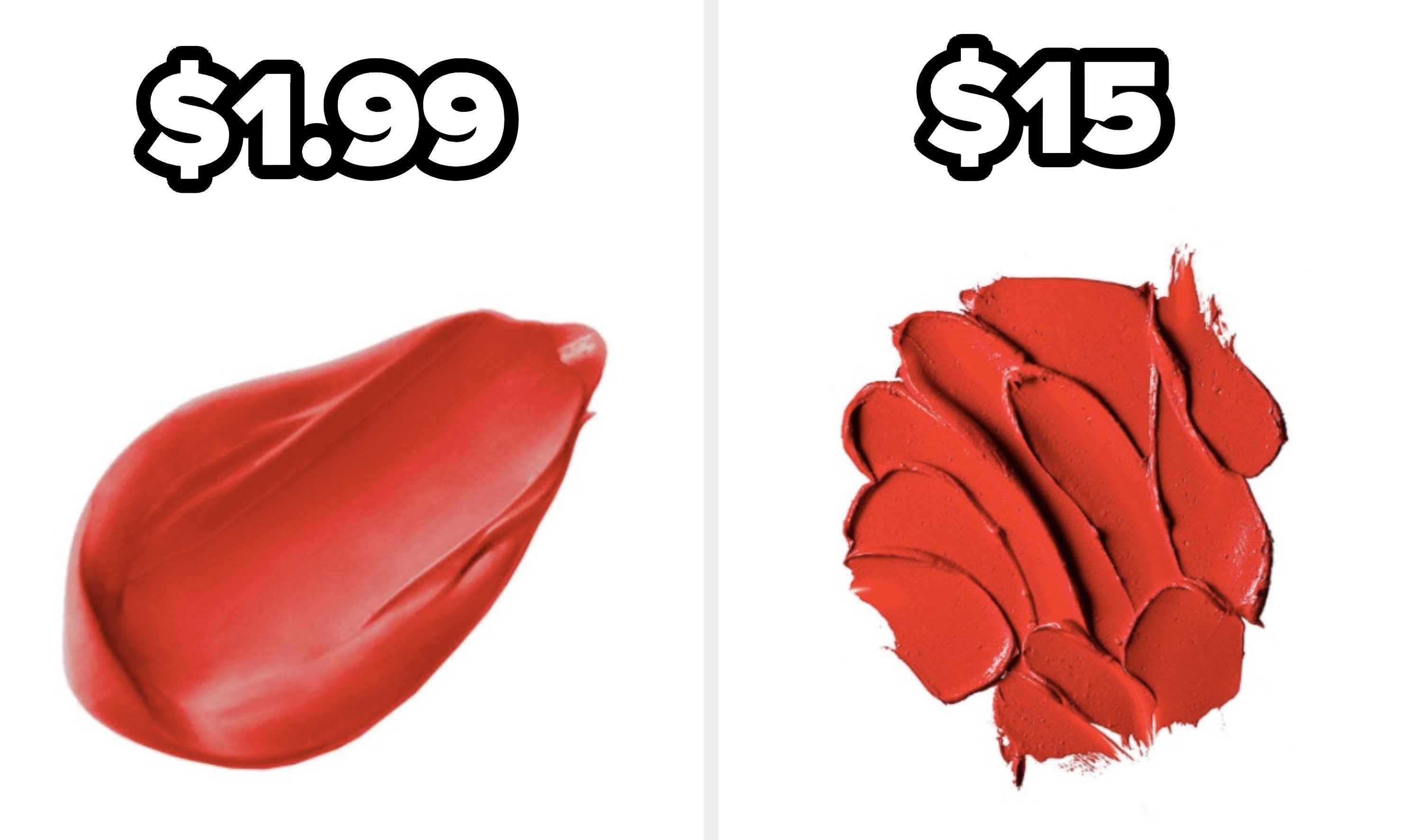 On the left, a Wet n Wild lipstick, and on the right, a MAC lipstick