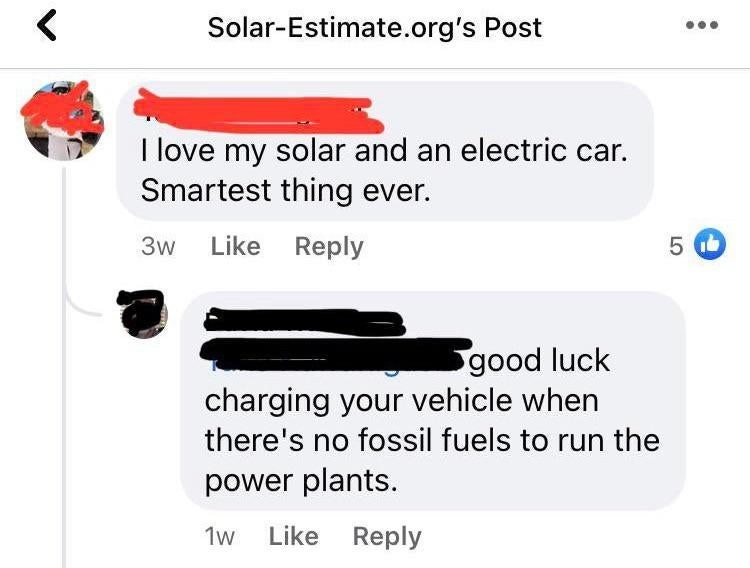 person who says good luck with solar power when there&#x27;s no fossil fuels