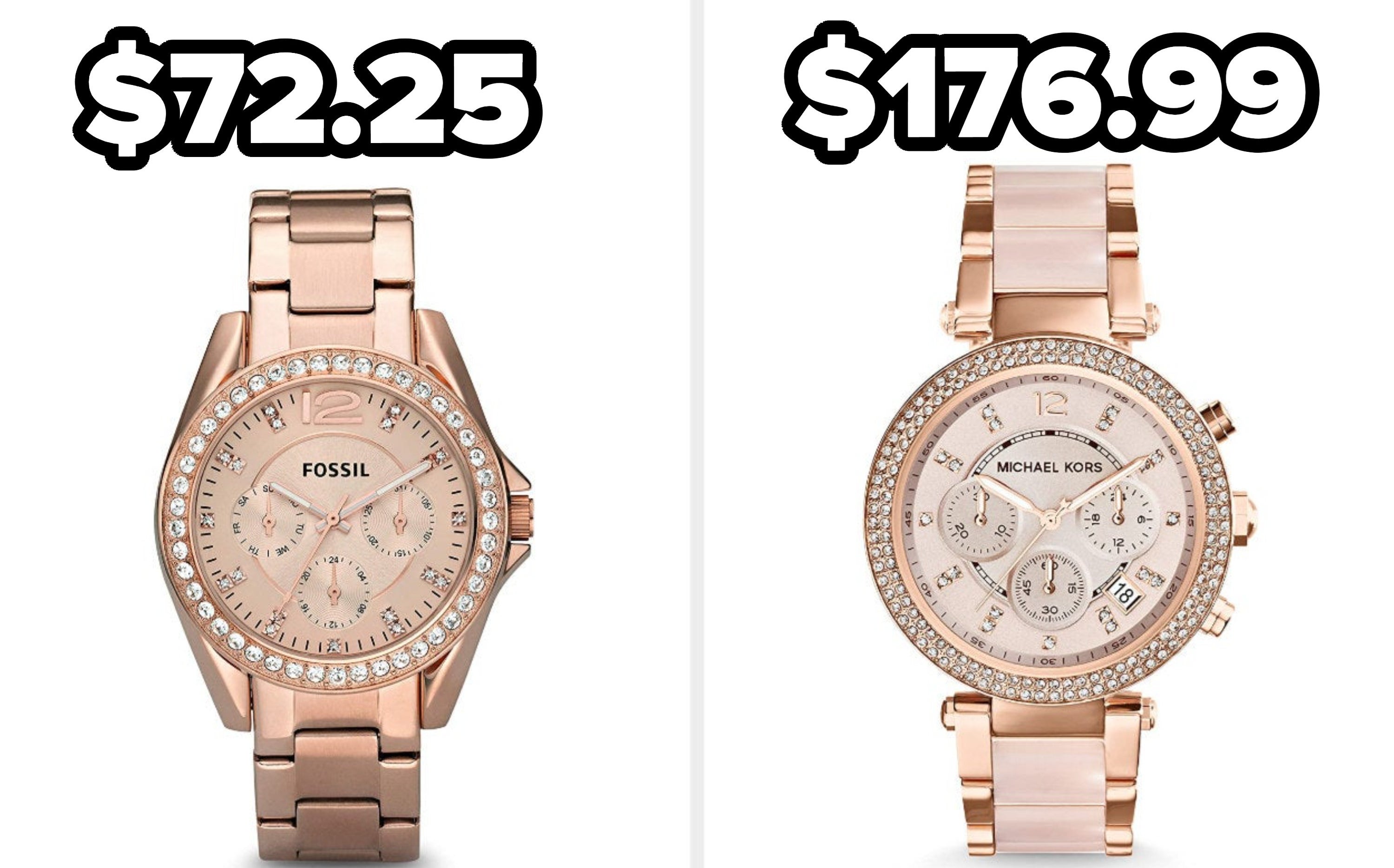 On the left, a Fossil watch, and on the right, a Michael Kors watch