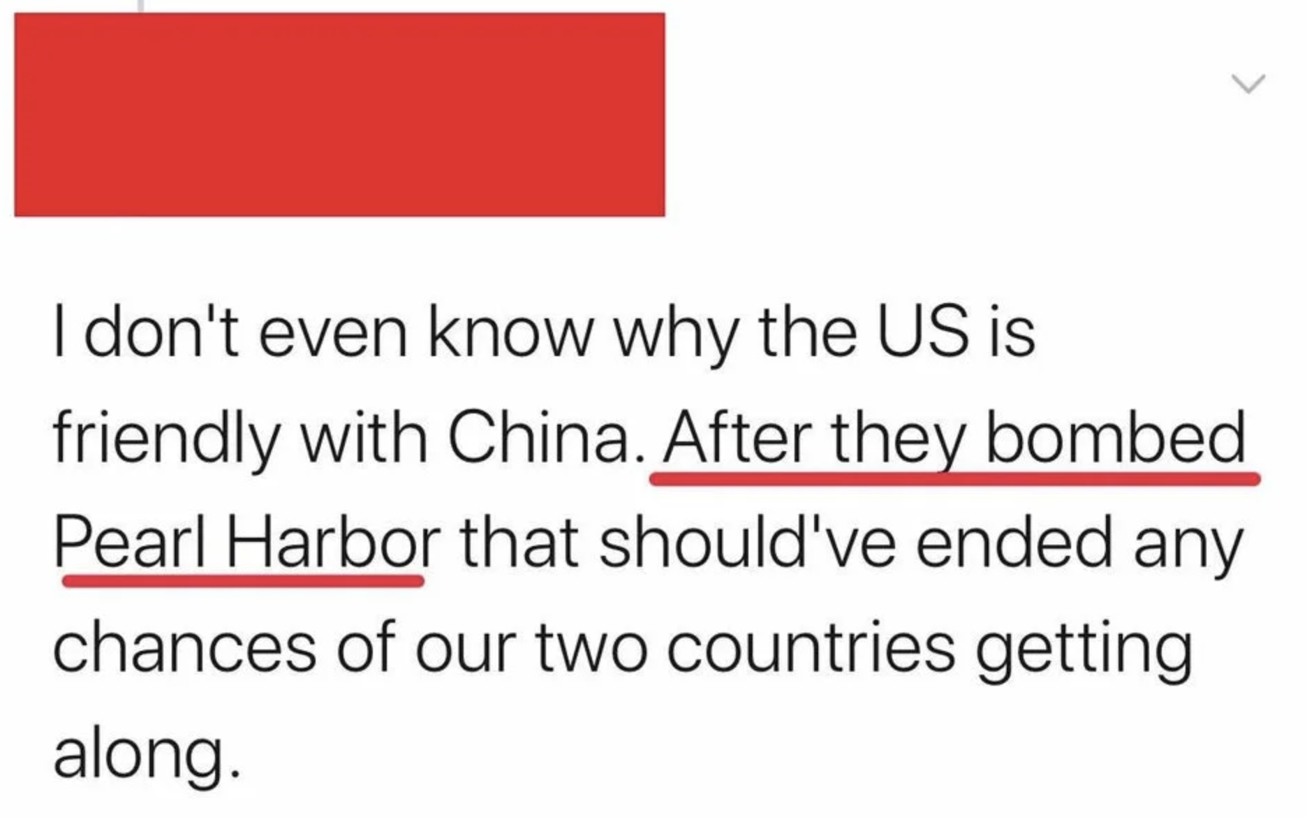 person who thinks china bombed pearl harbor