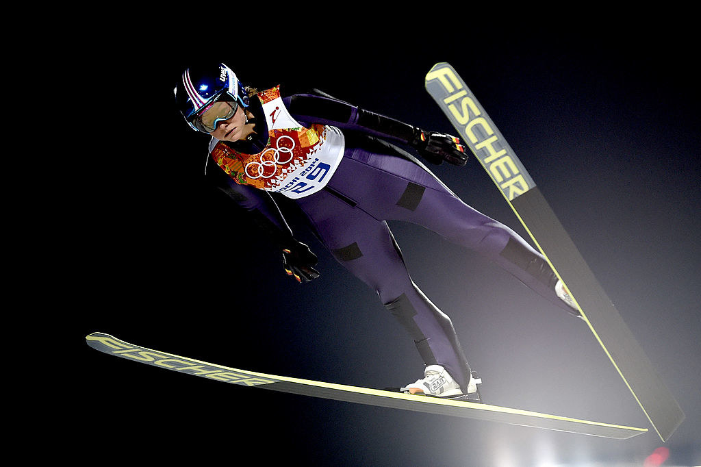 Carina Vogt in the middle of a ski jump