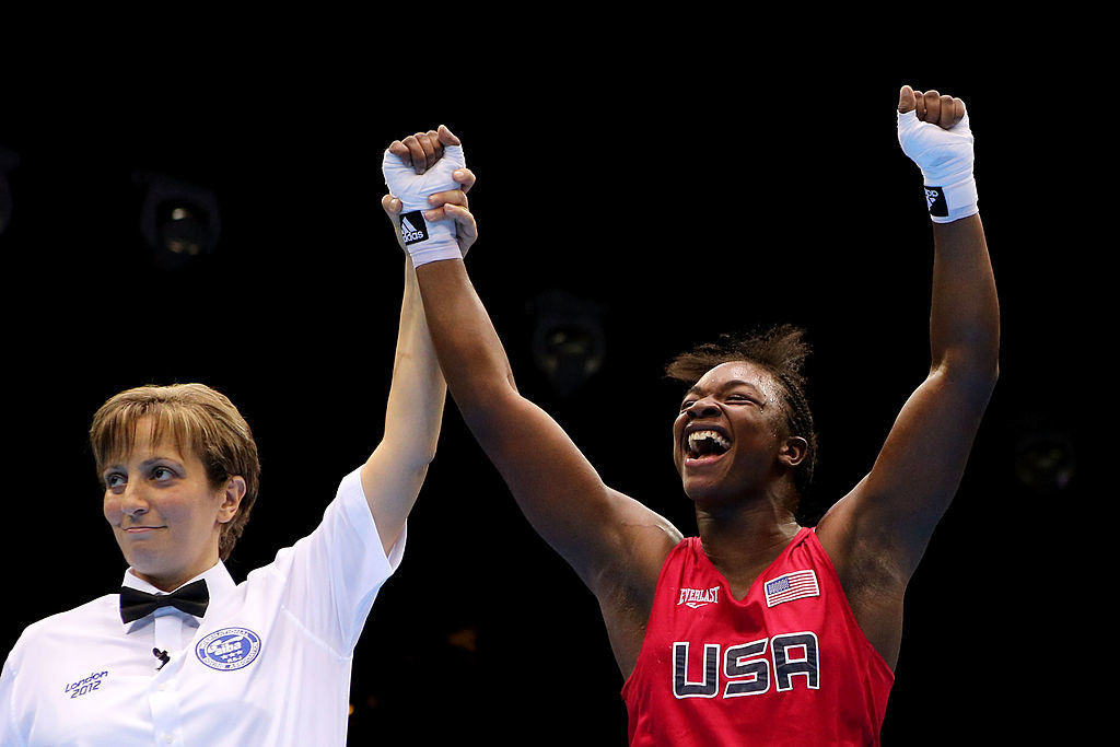 Claressa Shields cheering after finding out she&#x27;s won the boxing match