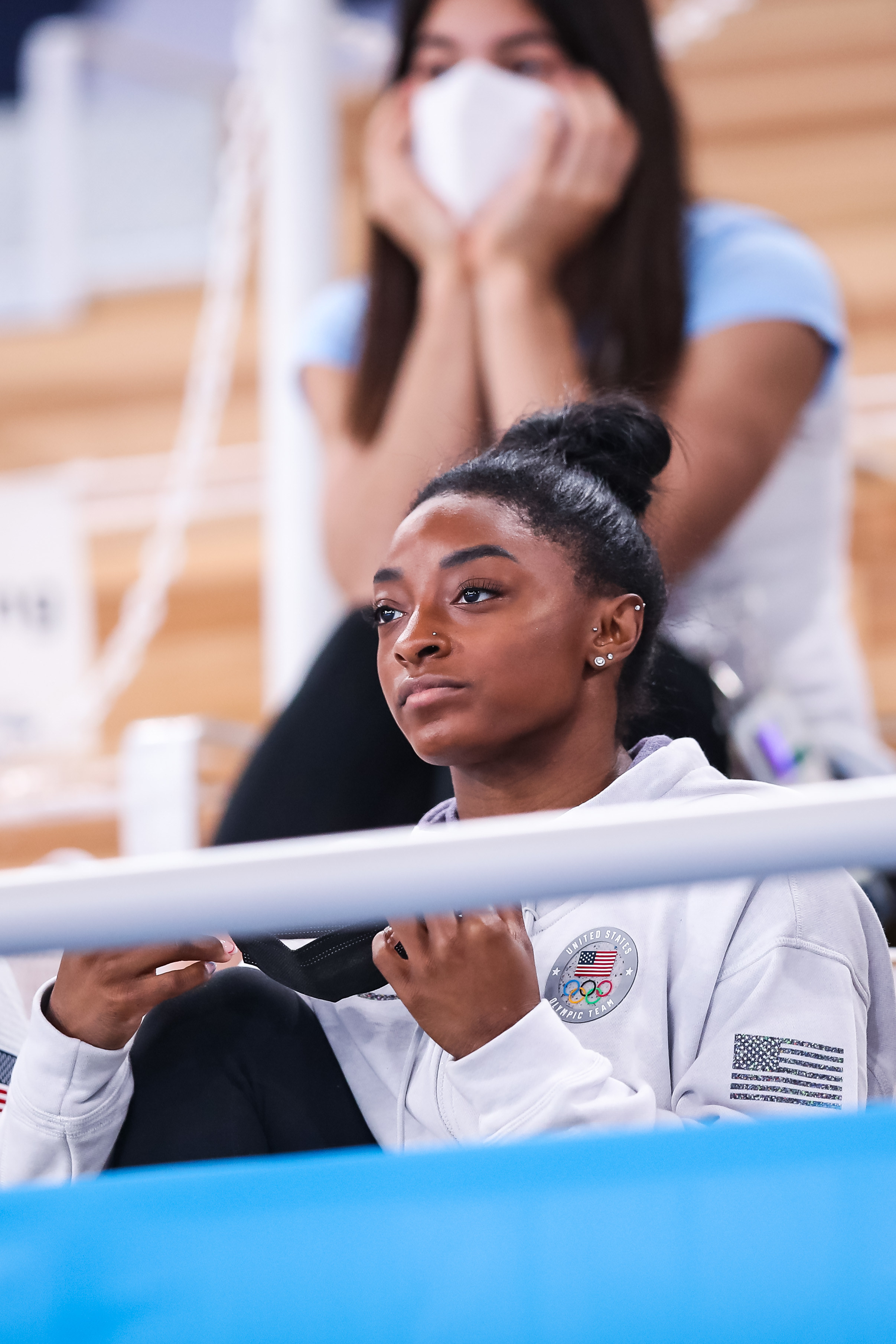 Simone Biles in the stands at the Olympics