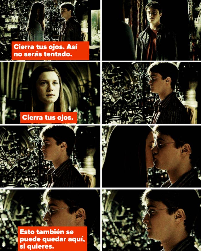 Ginny telling Harry to close his eyes in the room of requirement