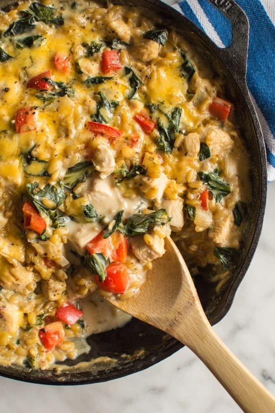 One Skillet Creamy Chicken and Kamut Casserole