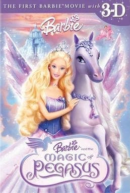 animated barbie petting a pegasus