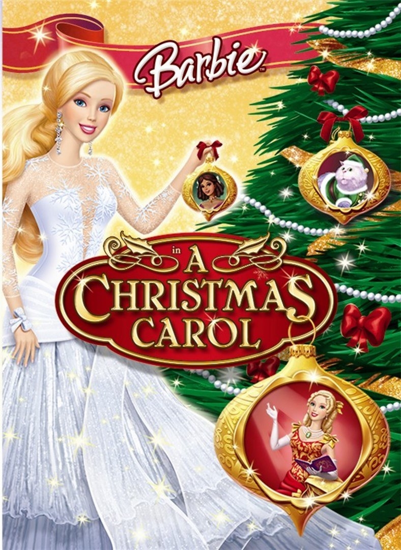 barbie wears a dress made of snowflakes and sparkles while standing next to a christmas tree