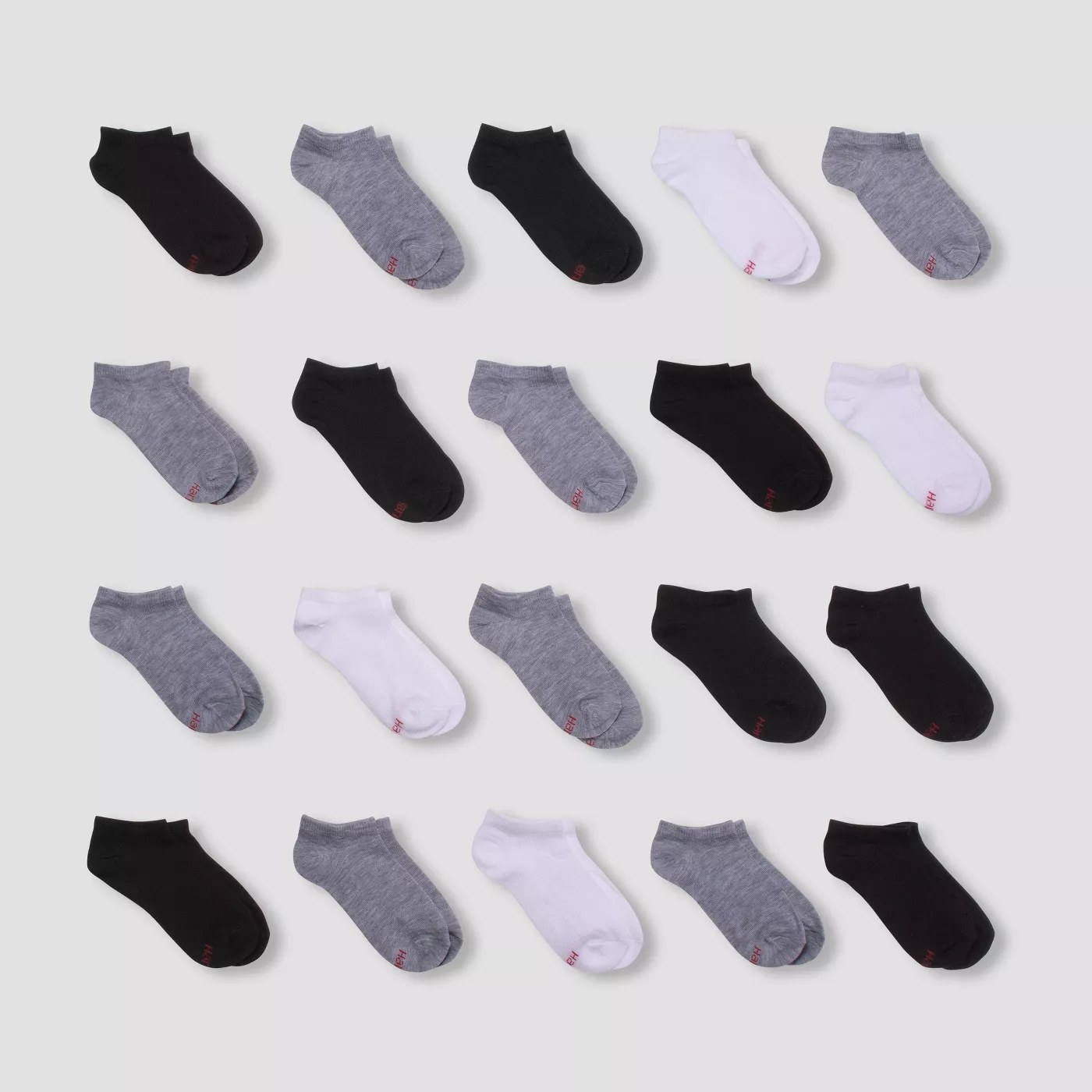 The black, gray, and white socks