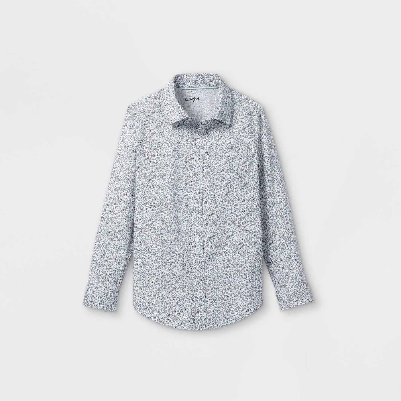 The cream and blue button-down