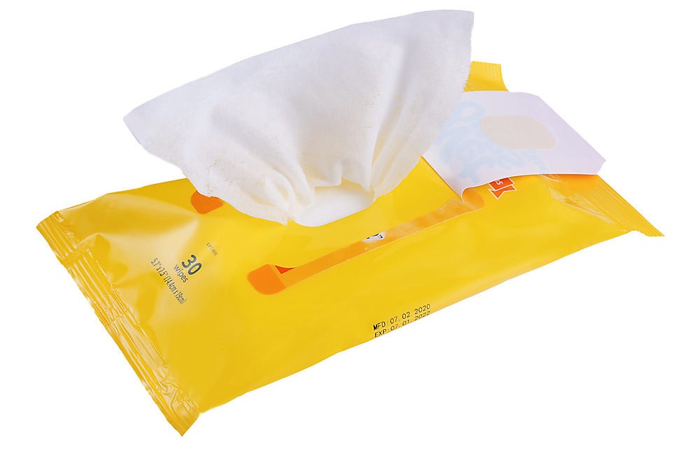 A  pack of yellow wipes for dogs
