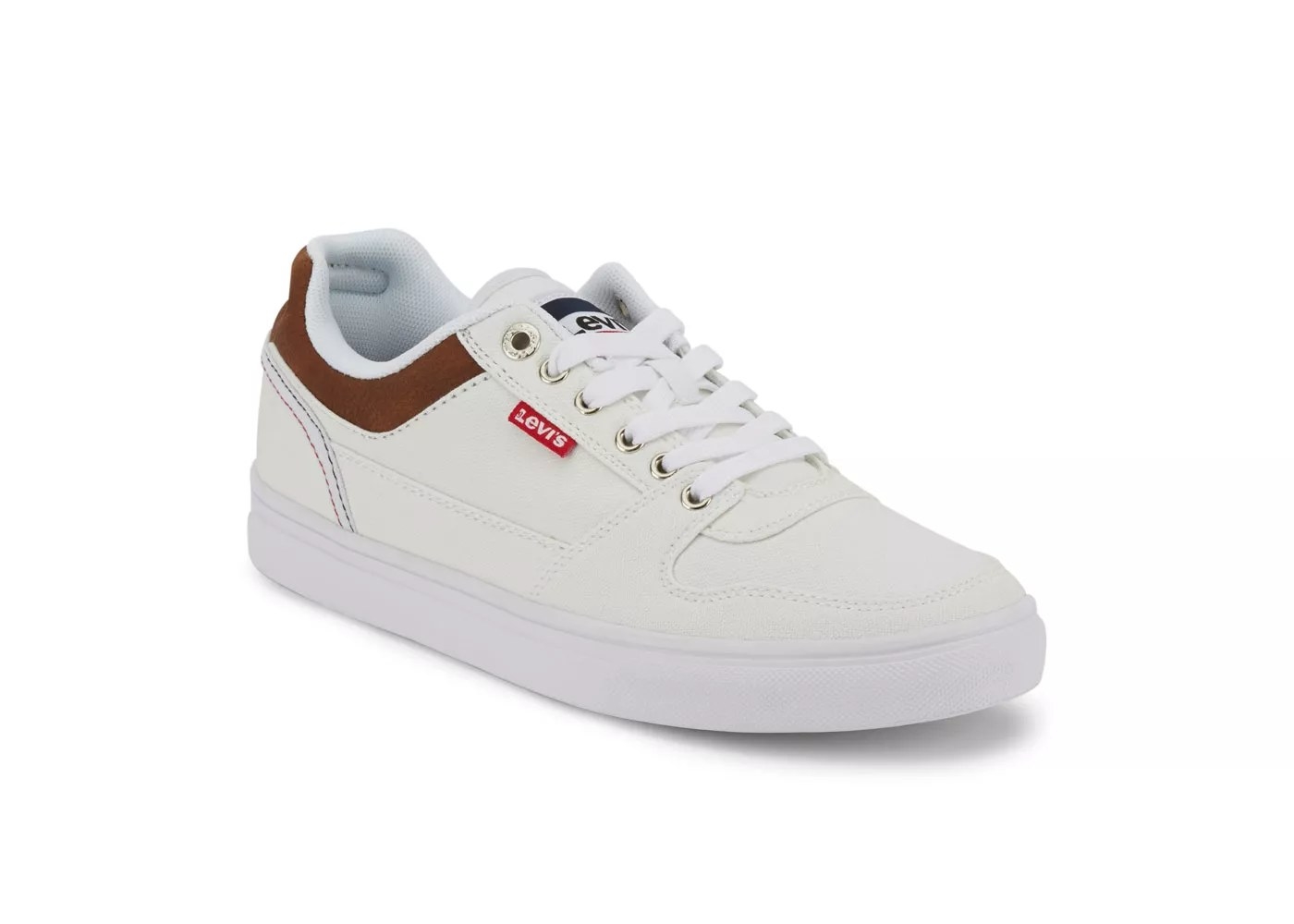 The white and brown Levi&#x27;s sneakers