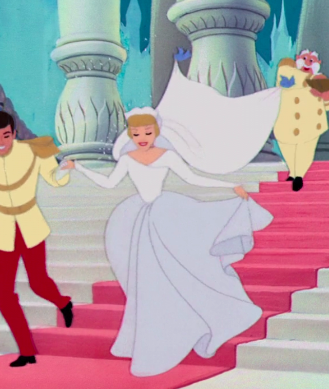 Cinderella wearing a long-sleeve dress