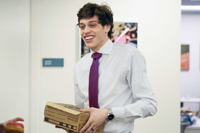 Pete Davidson smiles on set of &quot;What Men Want&quot;