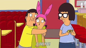 Gif of Gene from Bob&#x27;s Burgers embracing his sister Louise